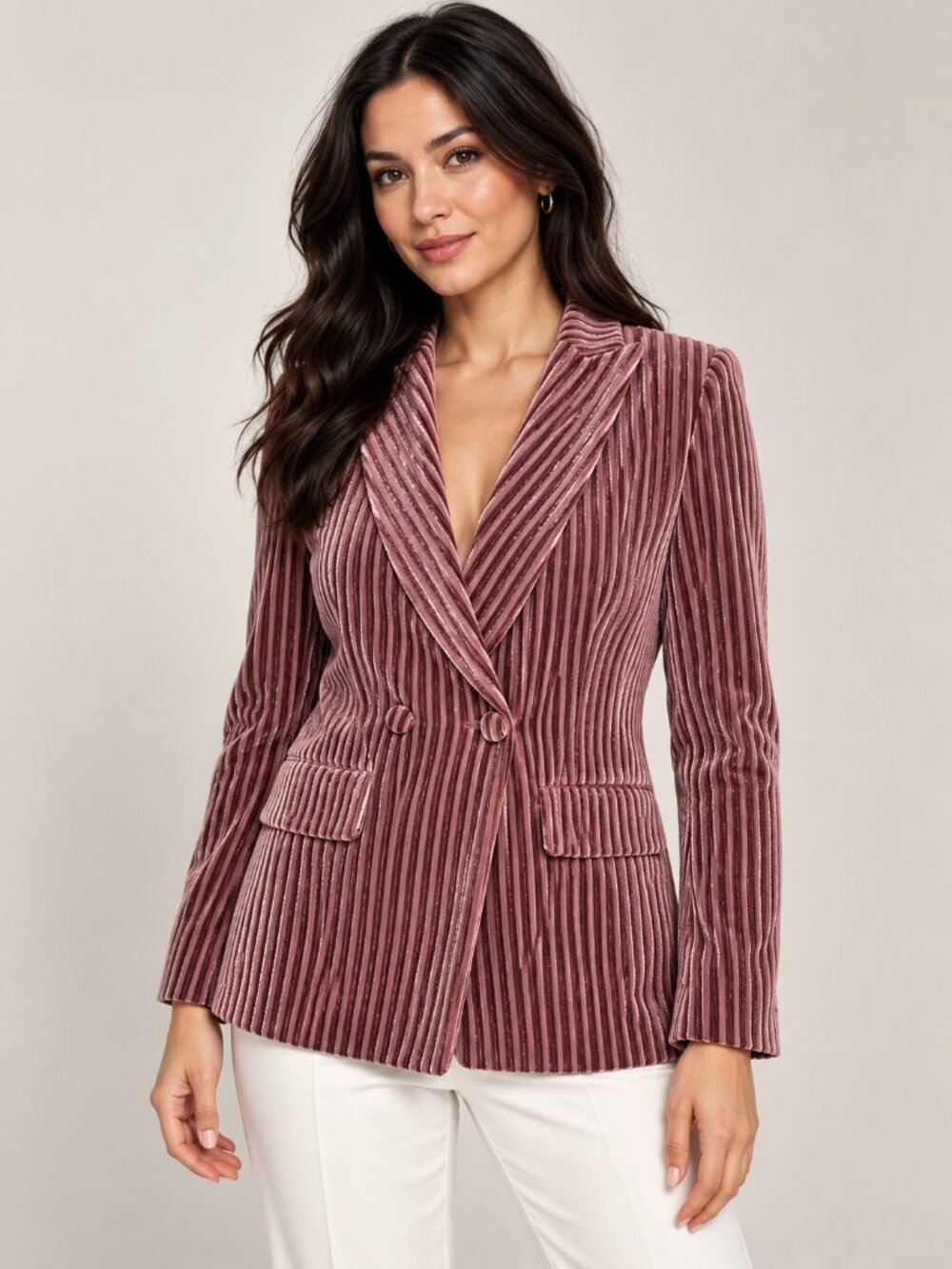 Nasty Gal Rose Pink Pleated Velvet  Blazer